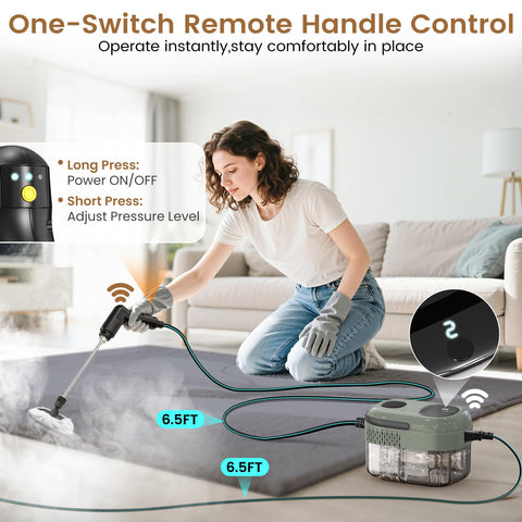 Granarbol 2500W steam cleaner tank 1.4L shows large capacity for long sessions.