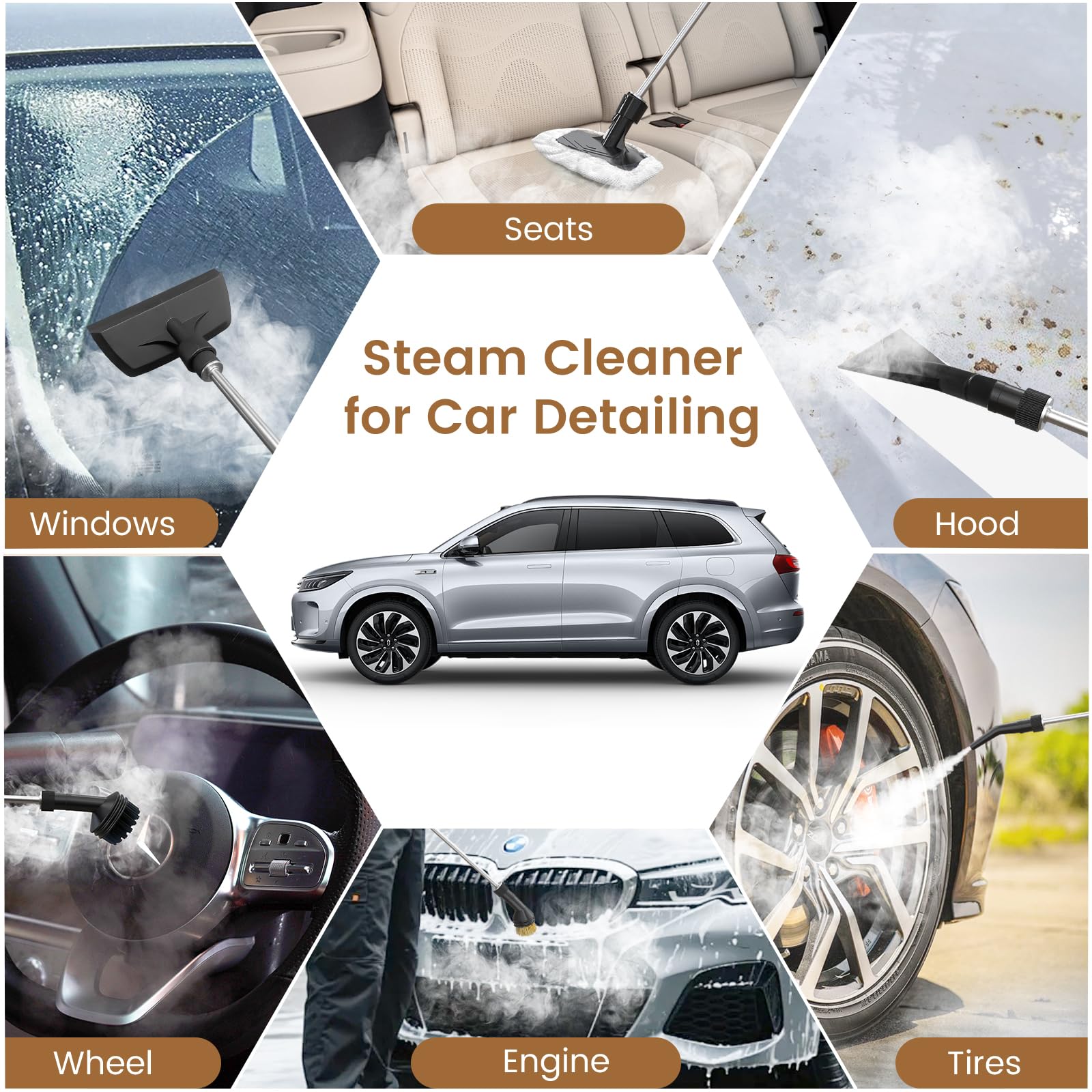 Granarbol floor and tile cleaning shows steam to remove grime without chemicals.