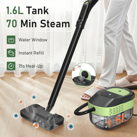Granarbol handheld steamer with attachments kit used on a couch