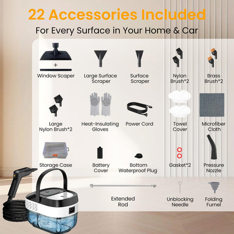 Granarbol 22-attachment kit organized for diverse cleaning needs.