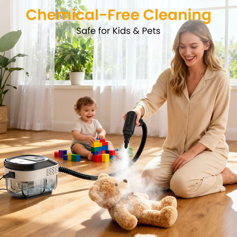 Granarbol steam cleaner uses only water for chemical-free cleaning.