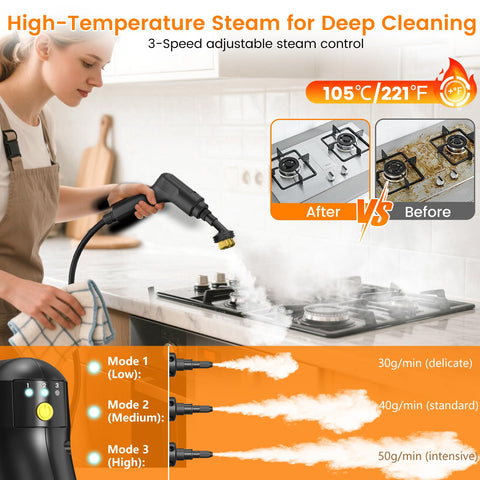 Granarbol pressurized steam cleaner 15-second heat-up for quick startup during busy tasks.