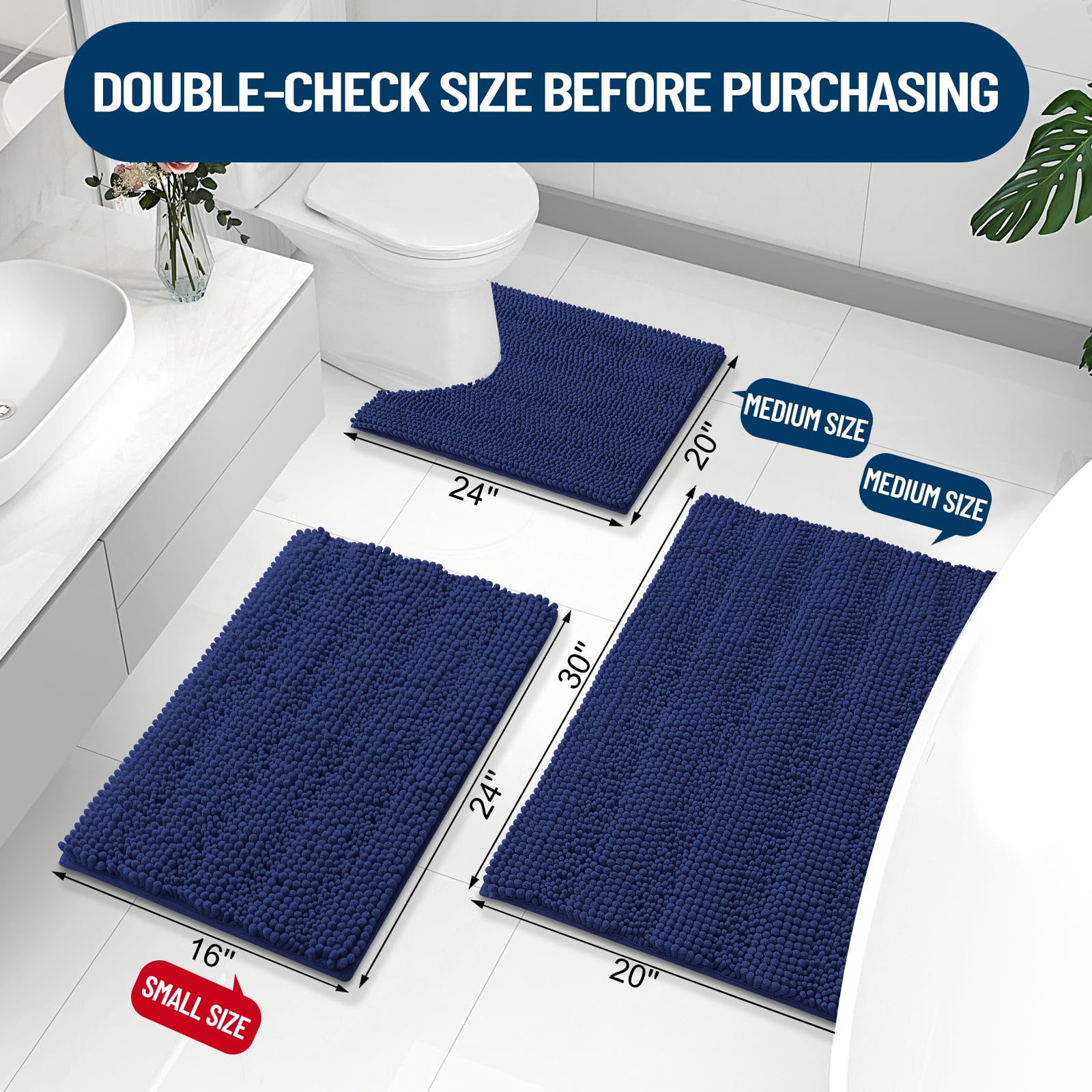 Grandaily navy striped bath mat showing absorbent, quick-dry design for post-shower feet.