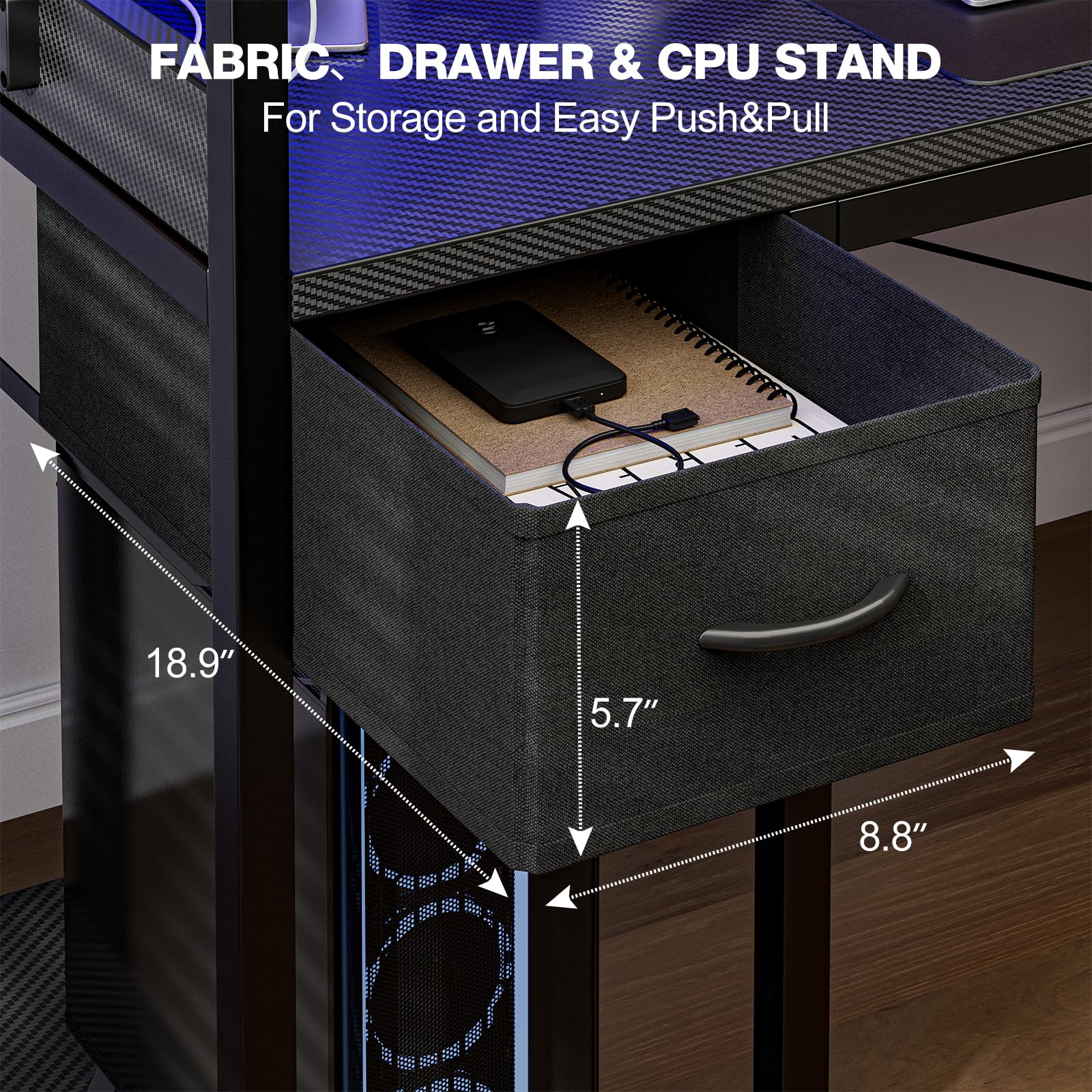 Grandder gaming desk integrated cable area reduces clutter