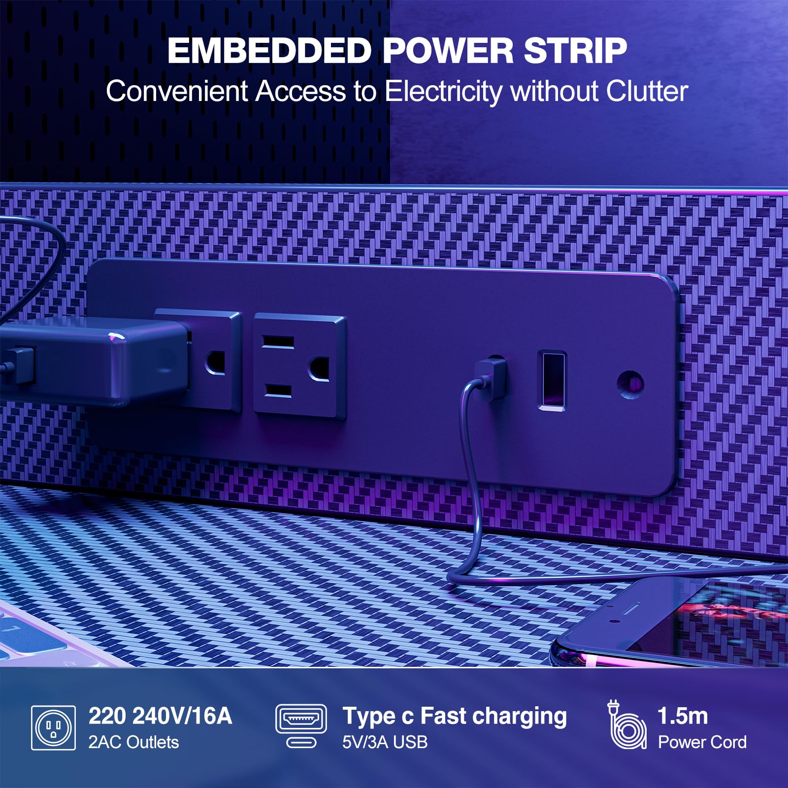 Grandder gaming desk USB Type-C charging supports fast power