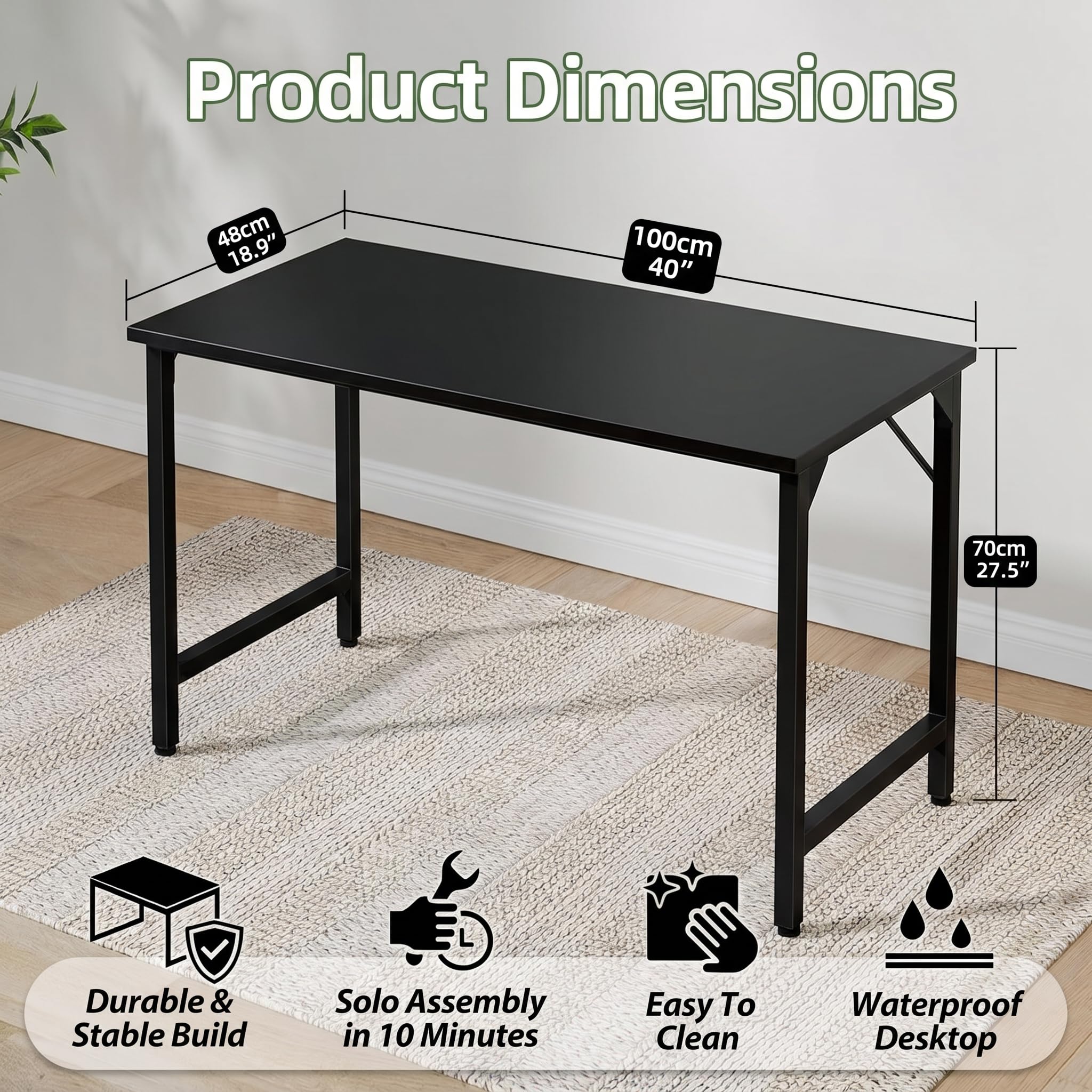 Grandder small office desk 40-inch side view emphasizes adjustable feet for level setup