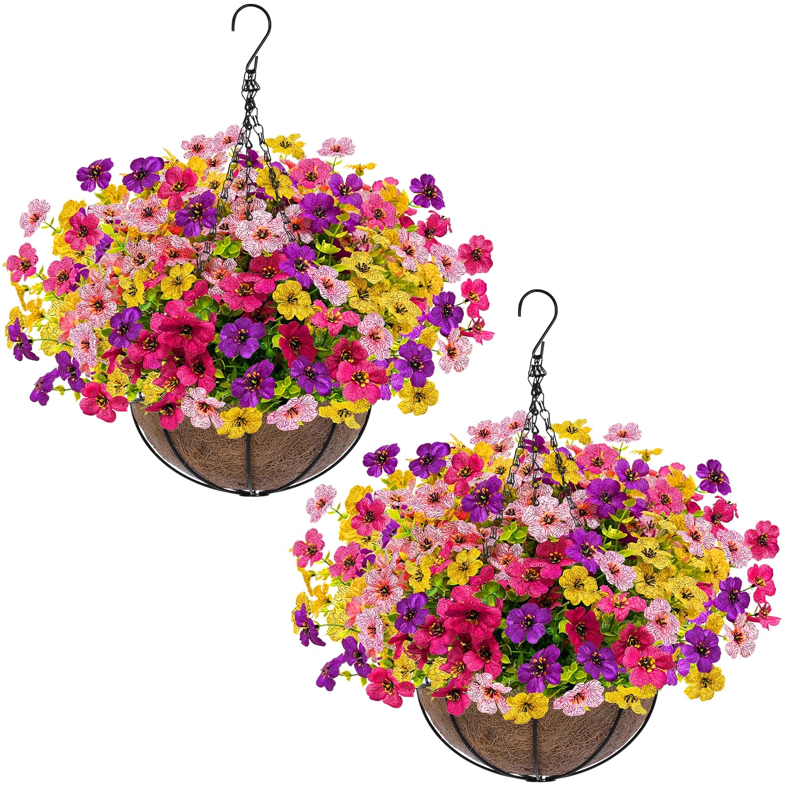 Grandeal artificial hanging plants two baskets for outdoor decor, year-round color