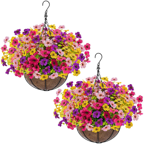 Grandeal artificial hanging plants two baskets for outdoor decor, year-round color