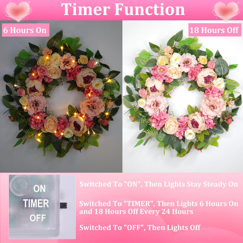 Grandeal silk wreath features hydrangea and roses for lush texture