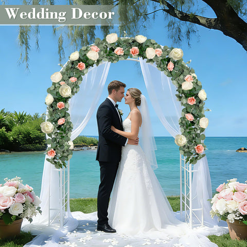 Grandeal garland highlights white peonies and light pink roses for elegant detail.