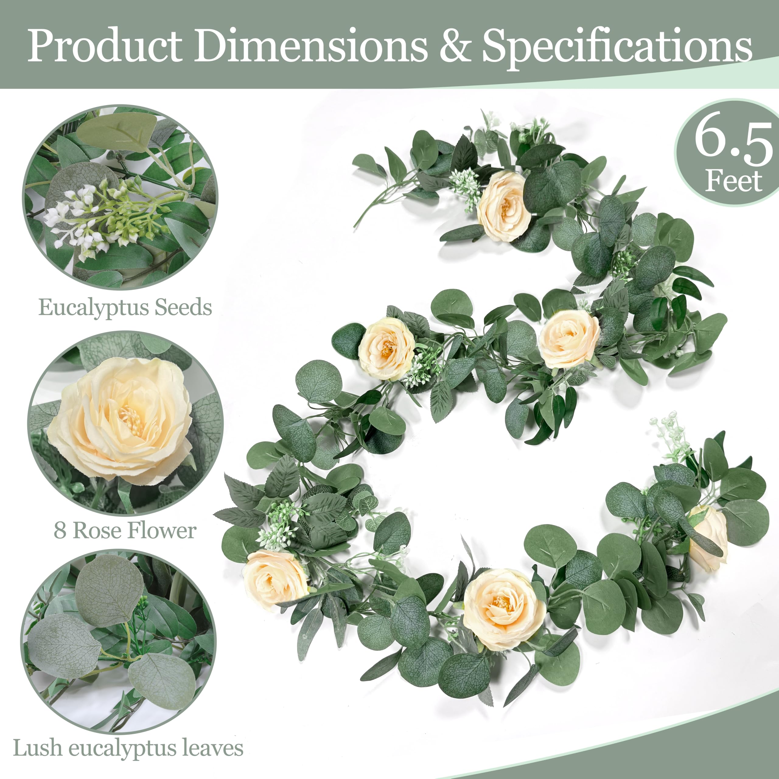 Grandeal champagne roses garland with gypsophila for arches.