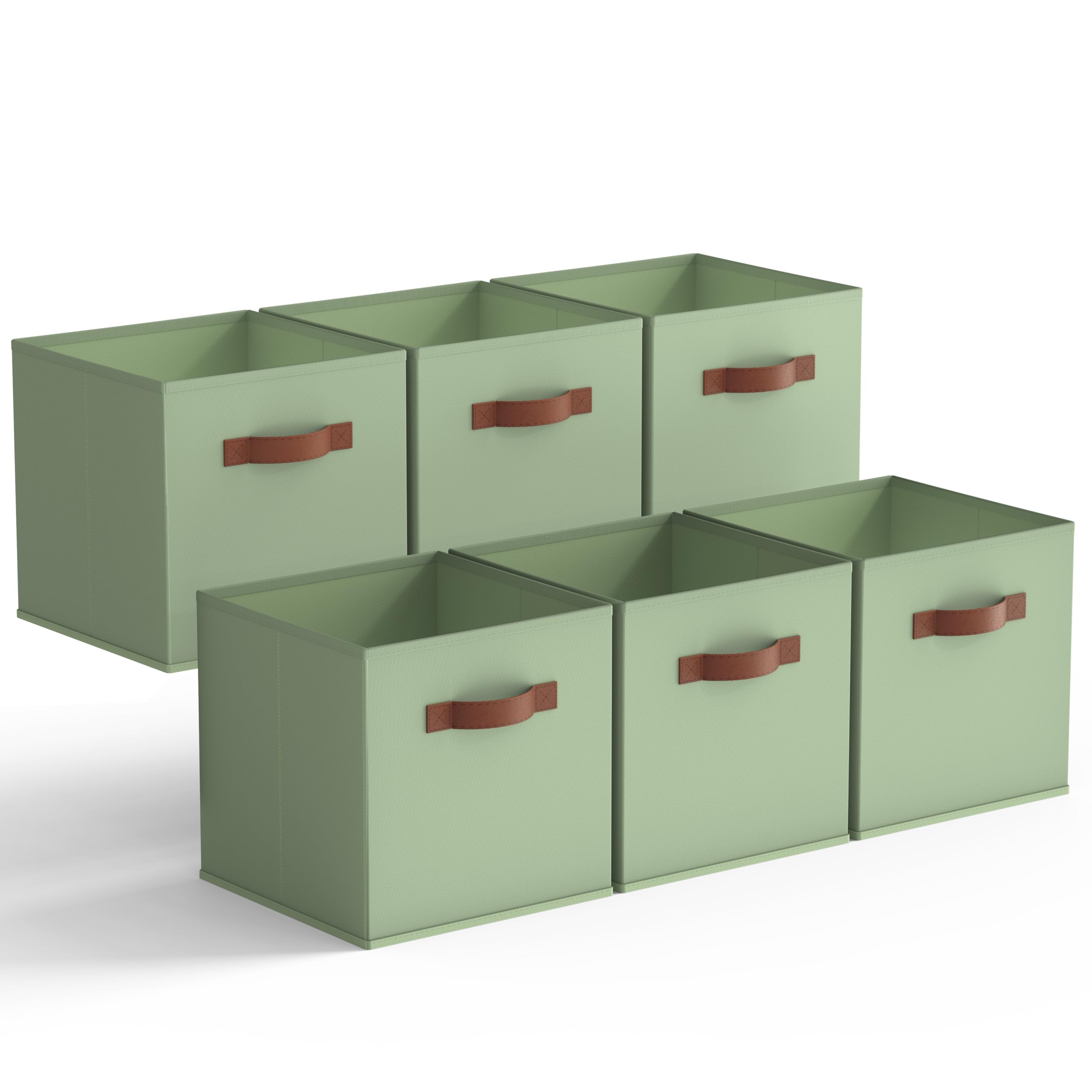 GRANNY SAYS 11 inch cube storage bin in sage green, collapsible design for tidy shelves.