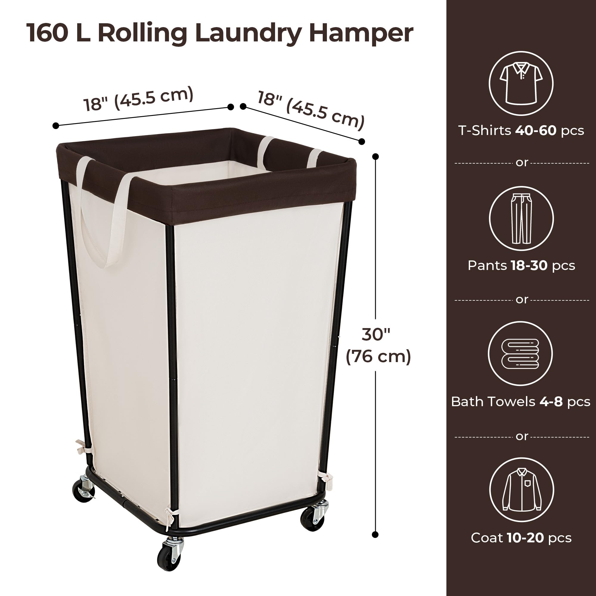 GRANNY SAYS 160L rolling laundry basket front view emphasizes sturdy frame.