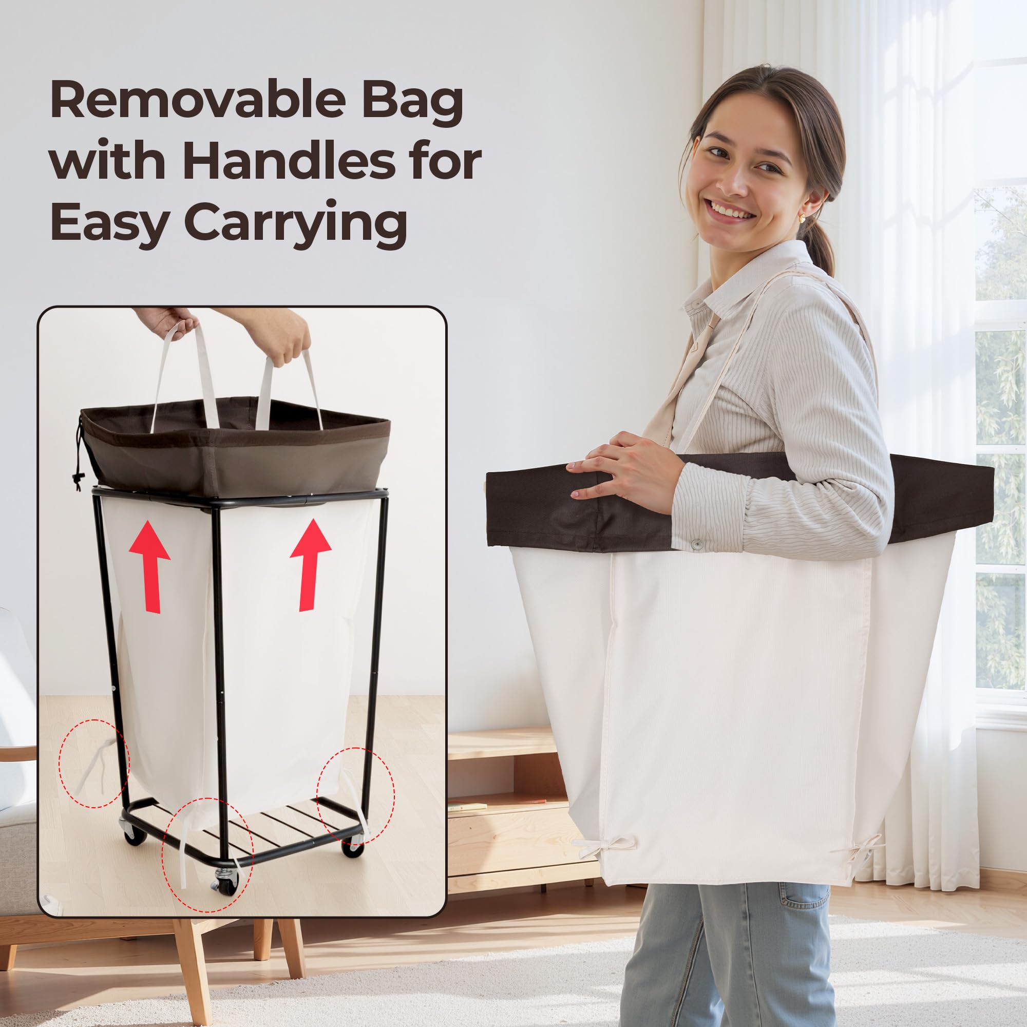GRANNY SAYS 160L rolling laundry basket removable liner with handles for easy carry.