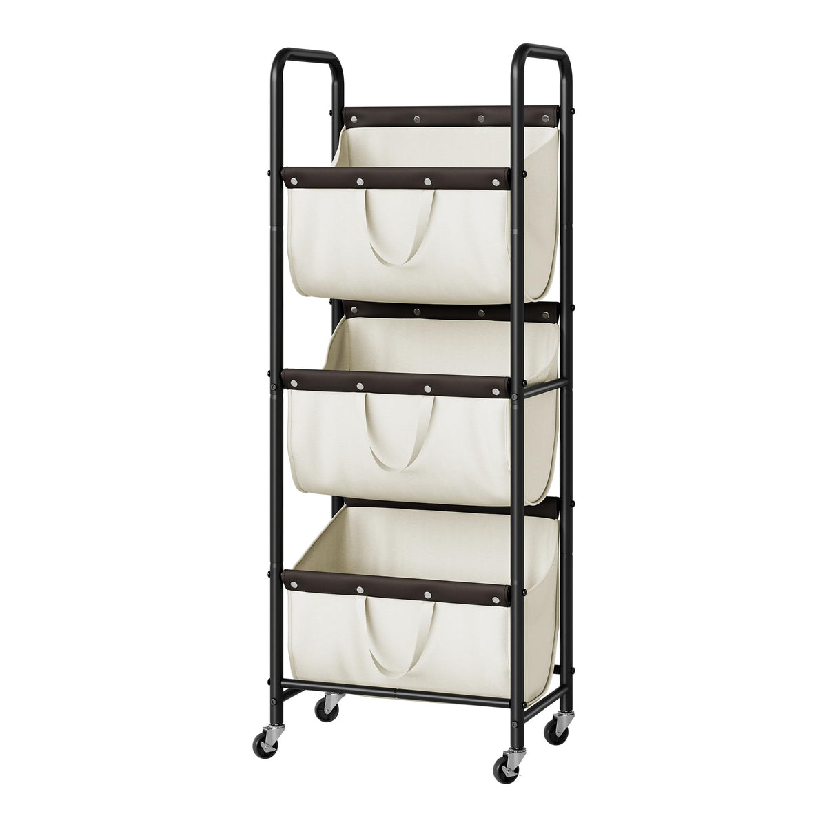 GRANNY SAYS 3-tier laundry sorter beige side view showing space-saving design for small rooms