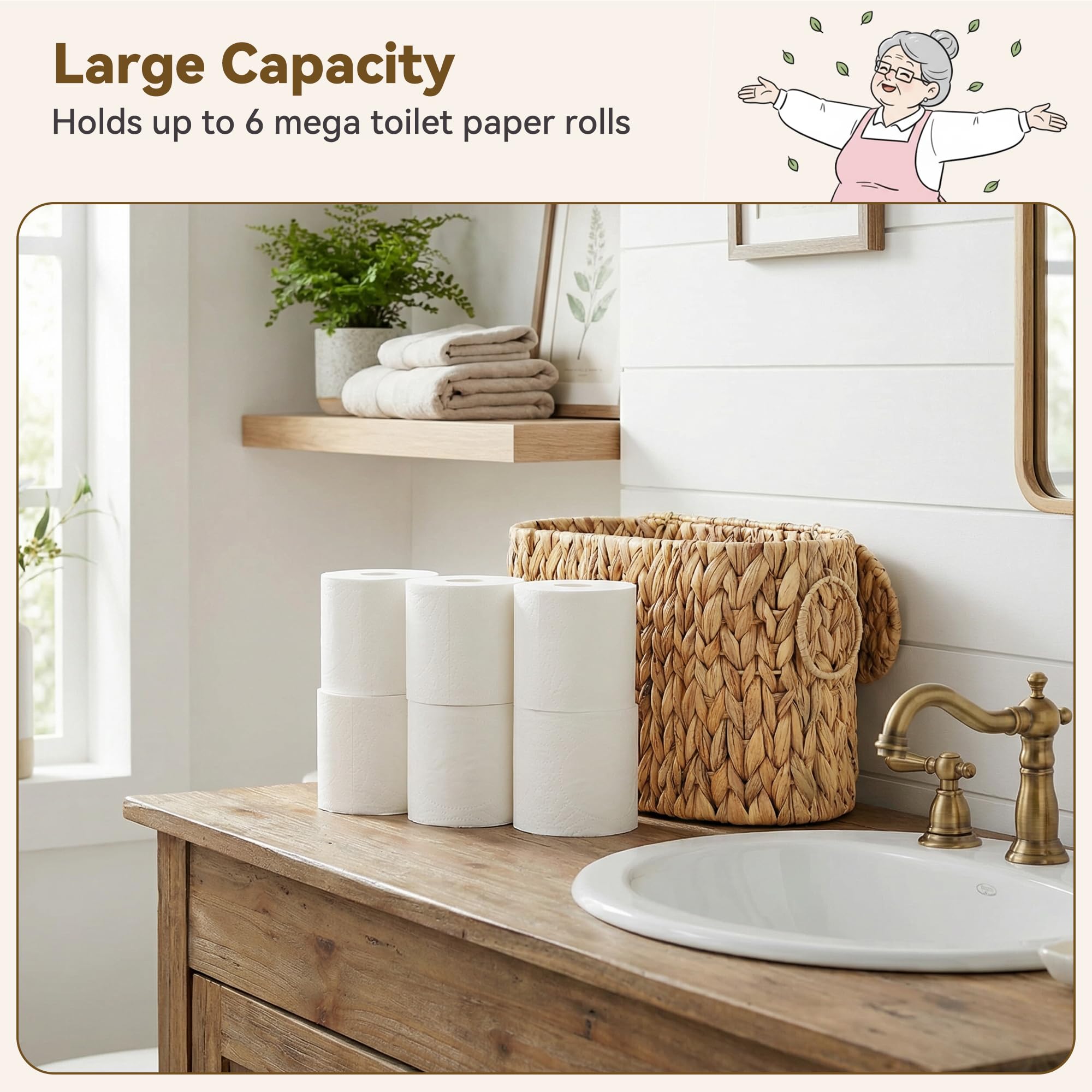 GRANNY SAYS 6-mega-roll capacity for practical bathroom storage