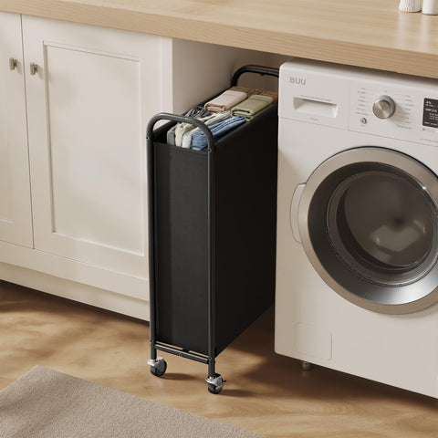 GRANNY SAYS 80L Slim Hamper with brakes stays securely in place.