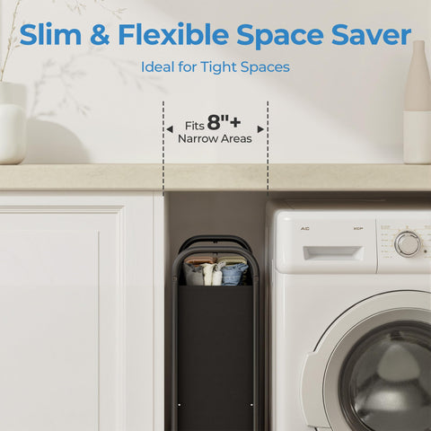 GRANNY SAYS 80L Slim Hamper on wheels enables easy room-to-room laundry.
