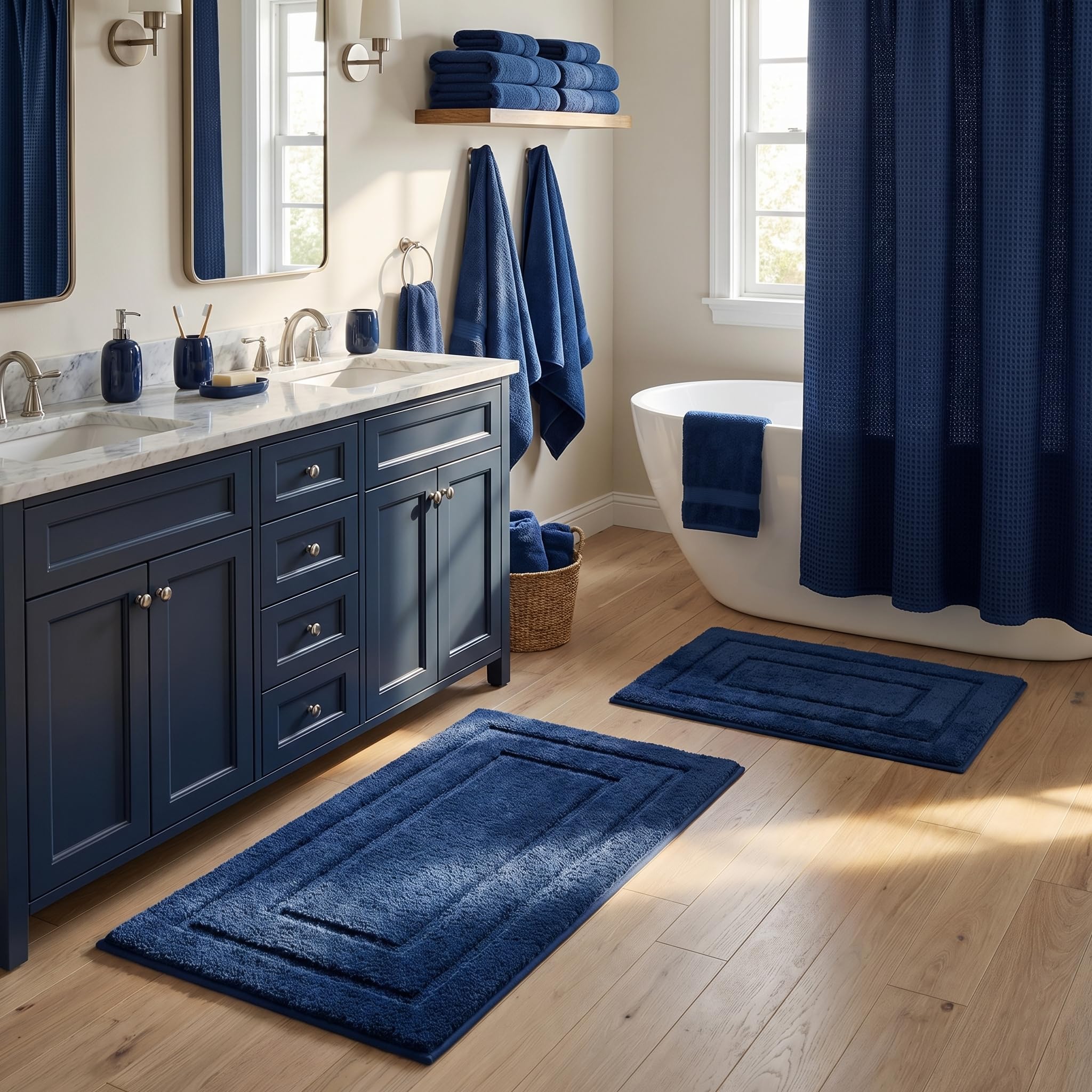 GRANNY SAYS bath rugs 20x32 blue plush set for cozy warmth after showers.