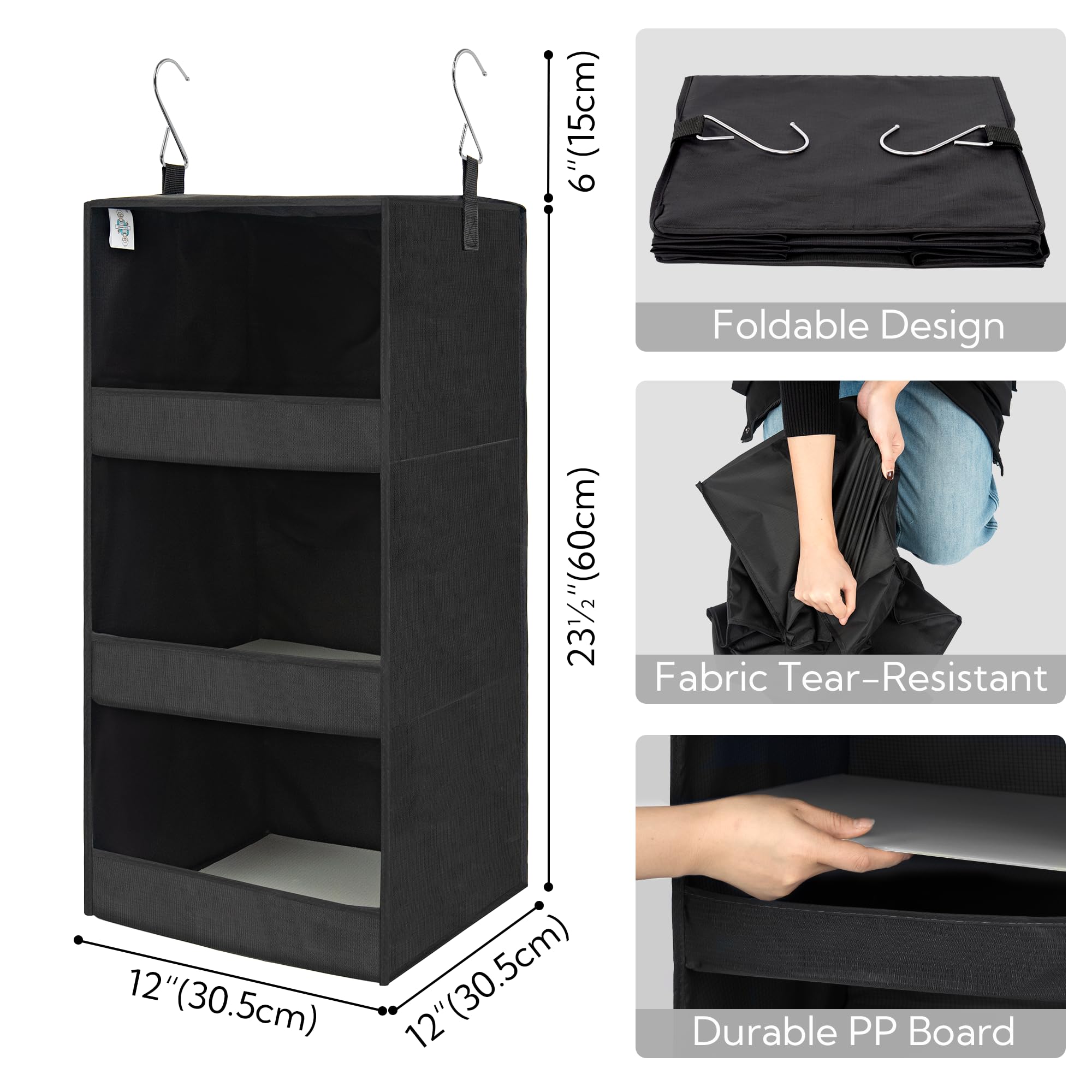 GRANNY SAYS black hanging organizer fits closets, dorms, and bedrooms.