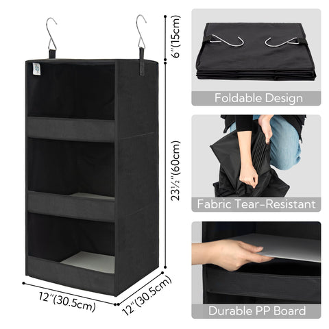 GRANNY SAYS black hanging organizer fits closets, dorms, and bedrooms.