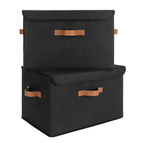 GRANNY SAYS black storage bin with lid keeps clothes organized on shelves