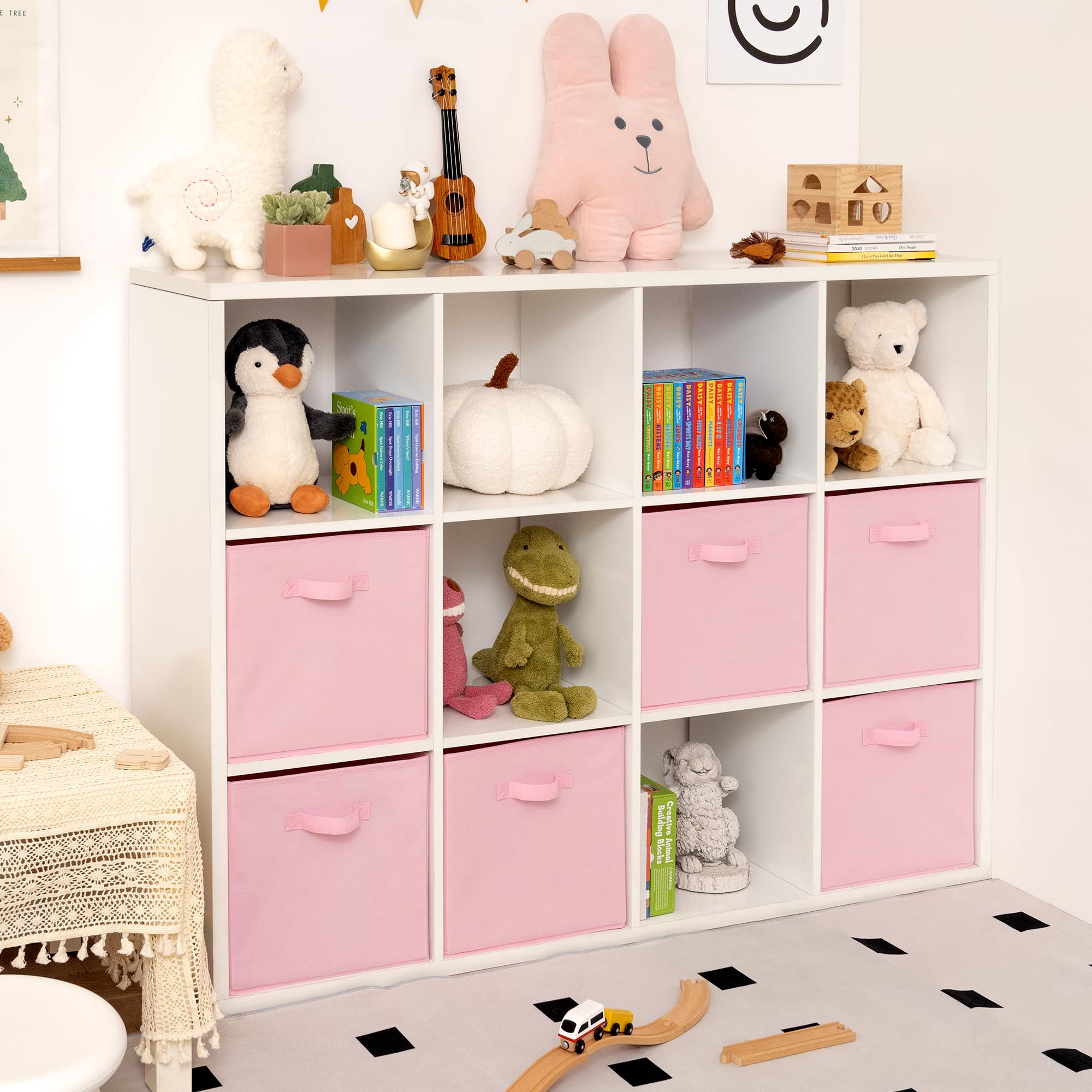 GRANNY SAYS cube storage bin pink side view on shelf for organized closets