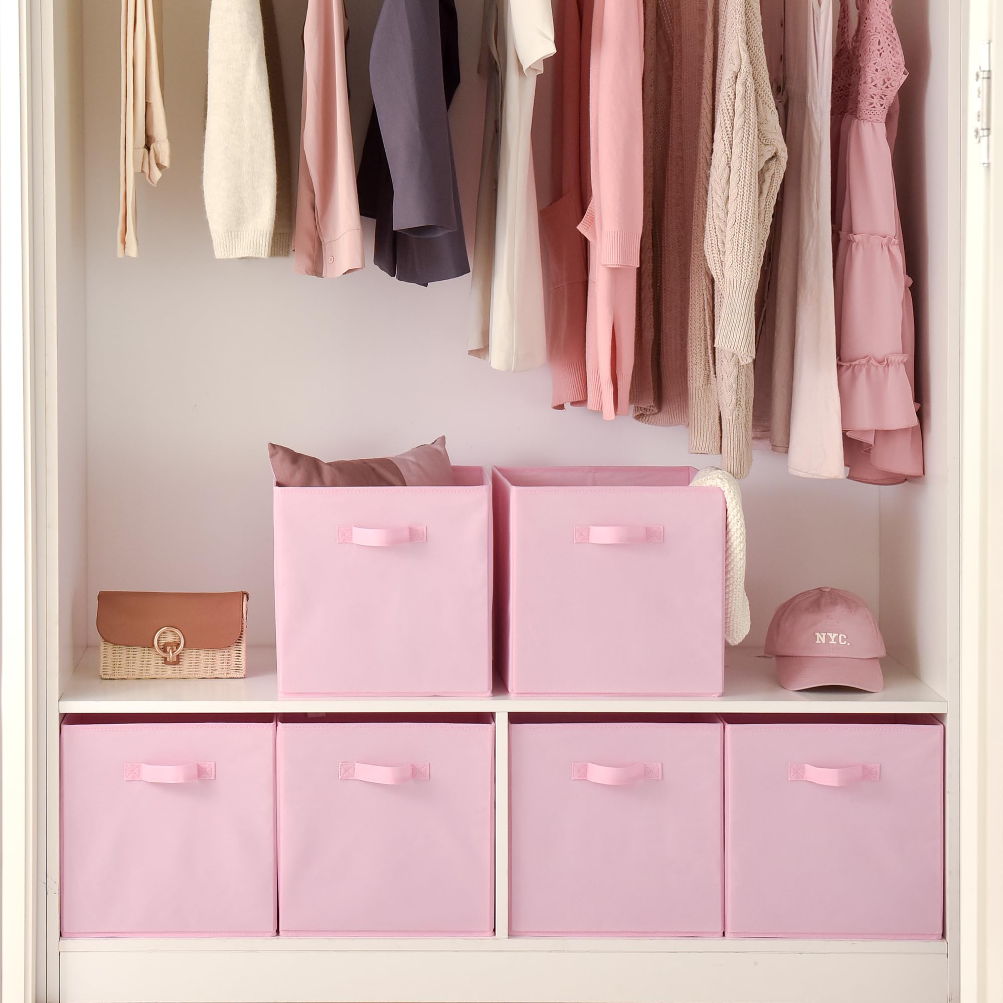 GRANNY SAYS cube storage bin pink reinforced handle for easy pulling