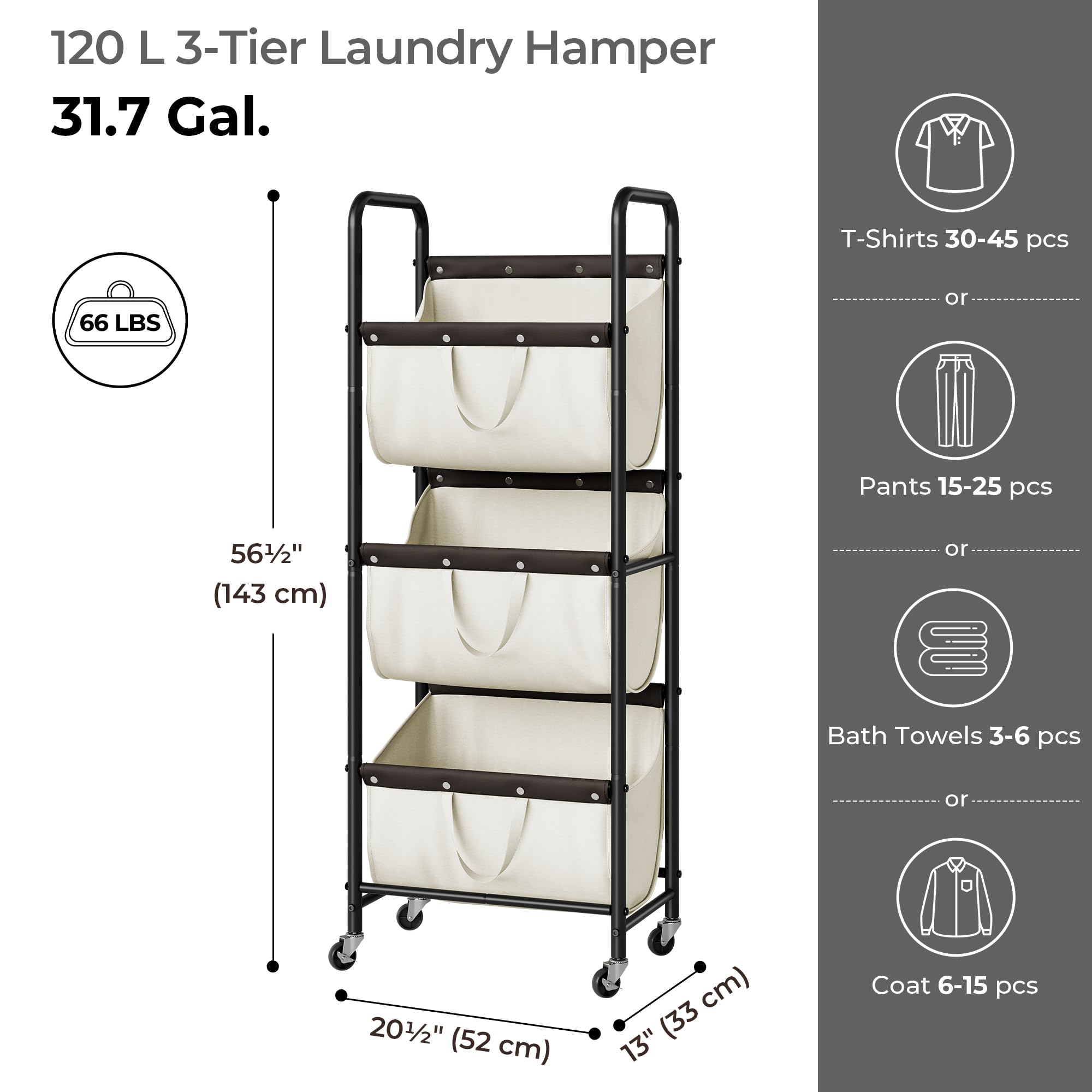 GRANNY SAYS detachable bags for laundry sorter, easy carrying without moving the whole cart