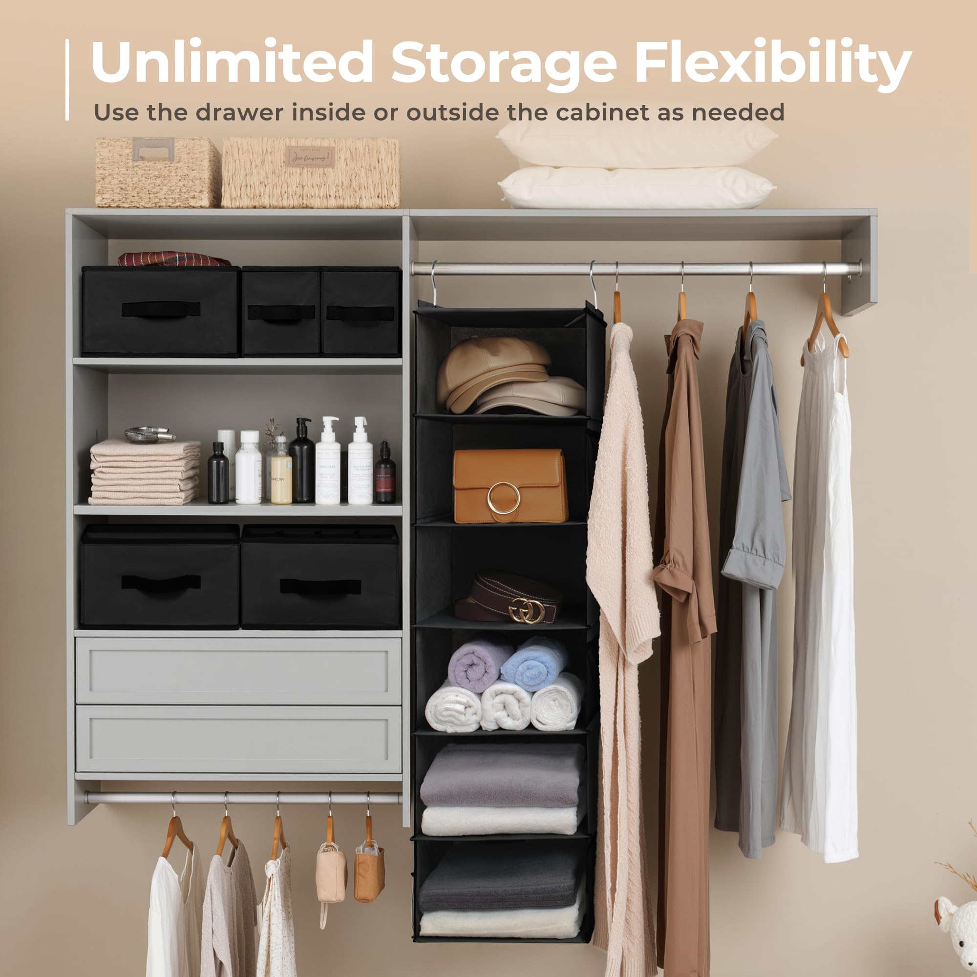 GRANNY SAYS hanging closet organizer easy assembly using two metal hooks