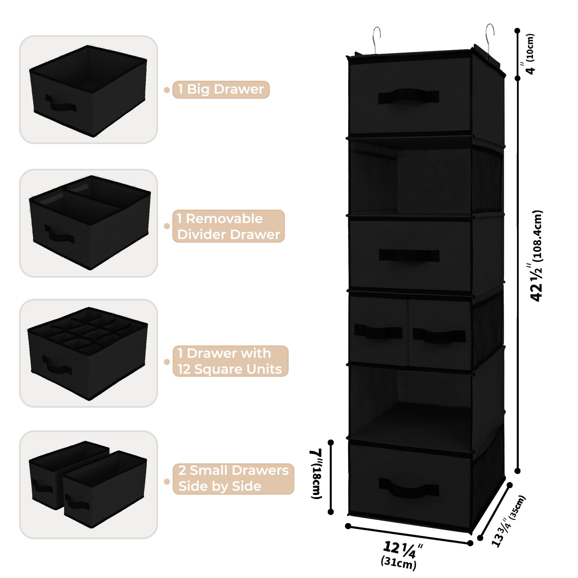 GRANNY SAYS hanging closet organizer sturdy top panel supports weight