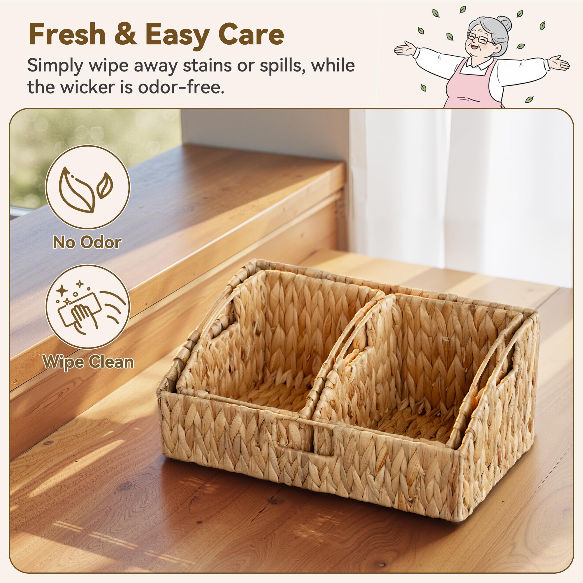 GRANNY SAYS moisture-proof wicker bin suitable for damp rooms like bathrooms.