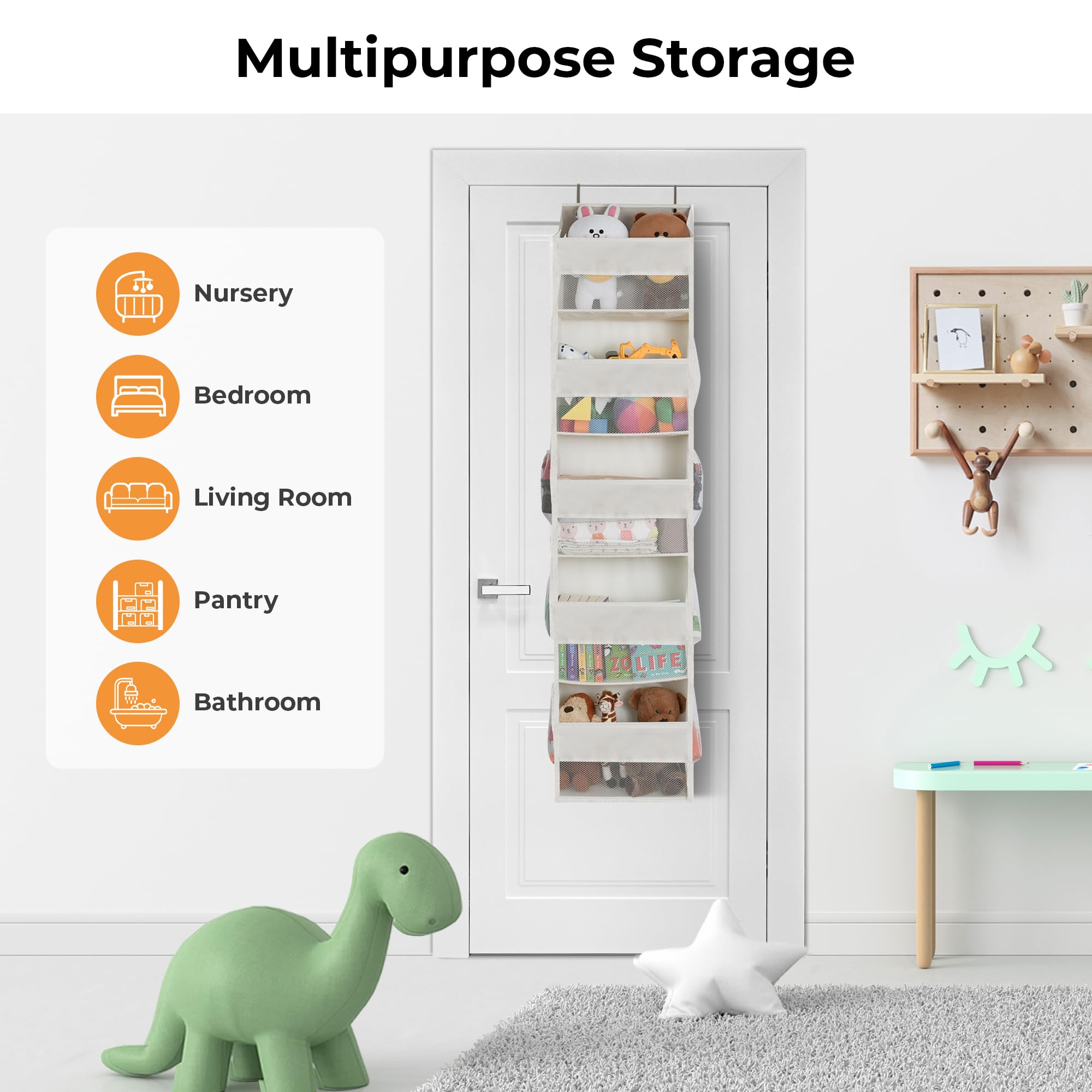 GRANNY SAYS Over the Door Organizer easy-install hooks fit standard doors.