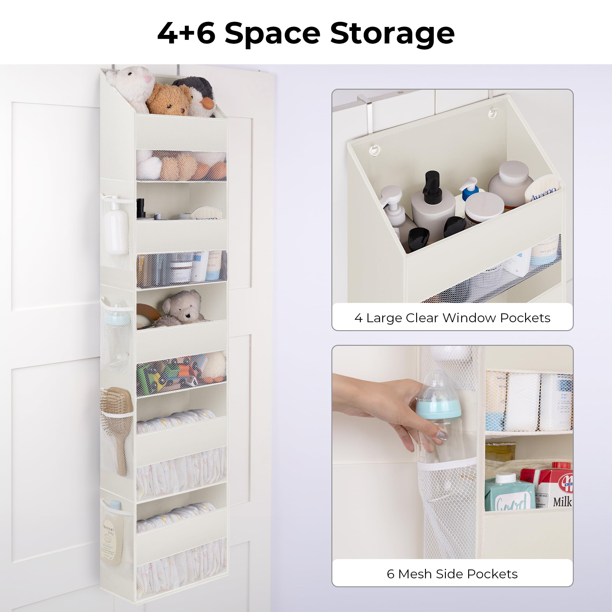 GRANNY SAYS Over the Door Organizer side view with mesh pockets for quick grab storage.