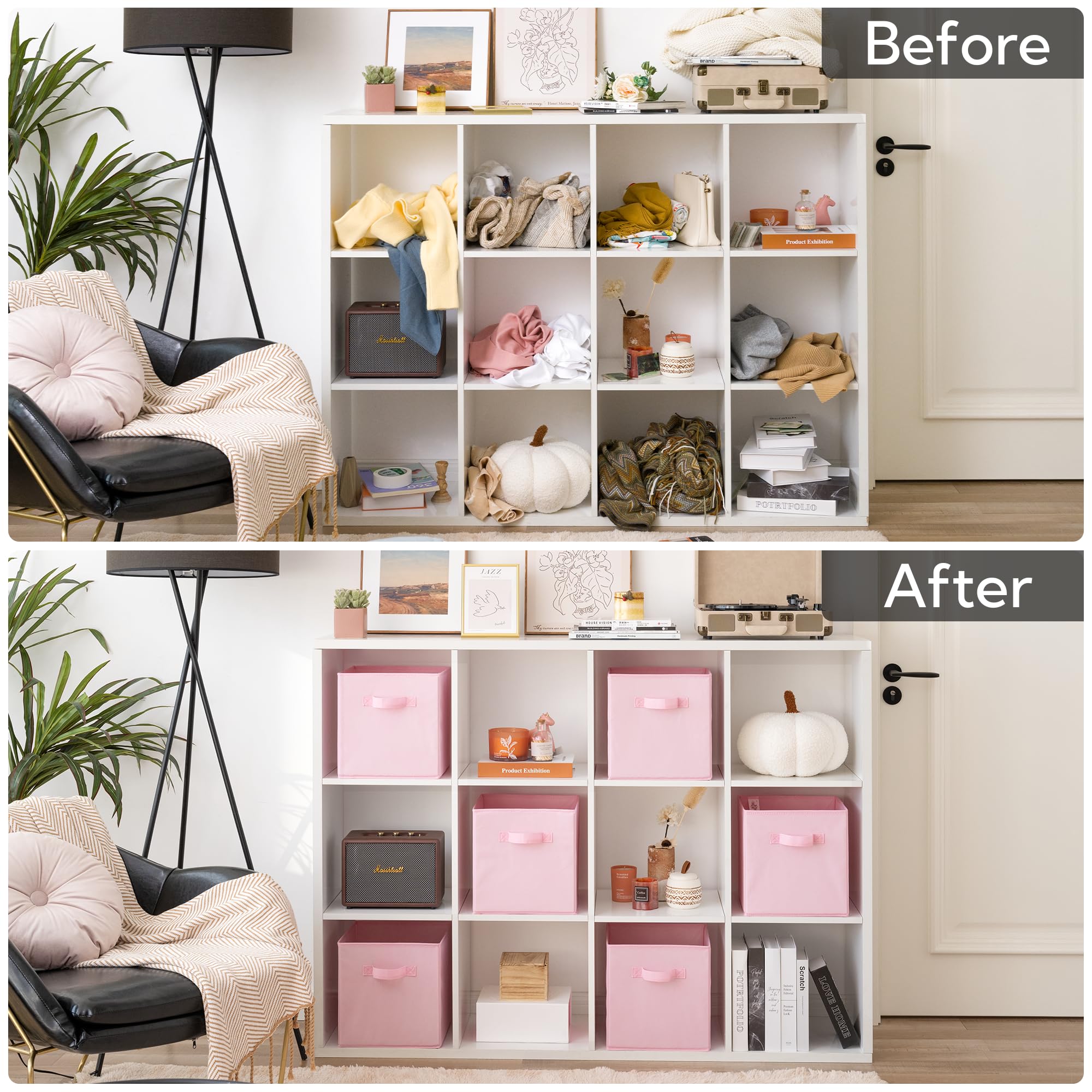 GRANNY SAYS pink storage bin in closet adds decor and order