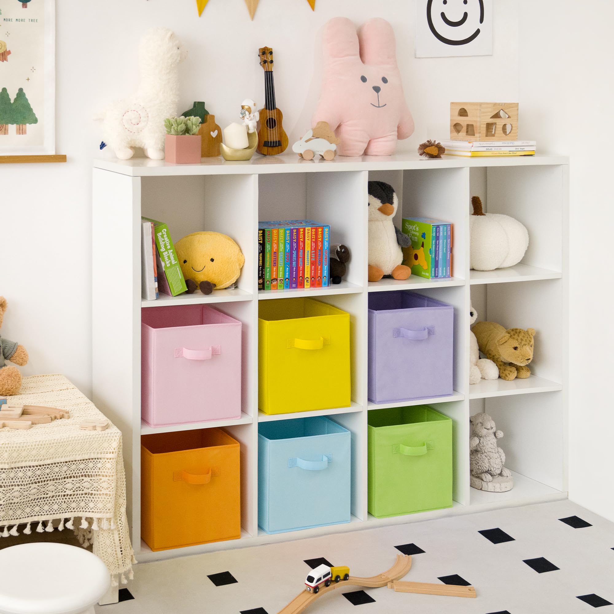GRANNY SAYS rainbow boxes folded flat for easy closet organization.