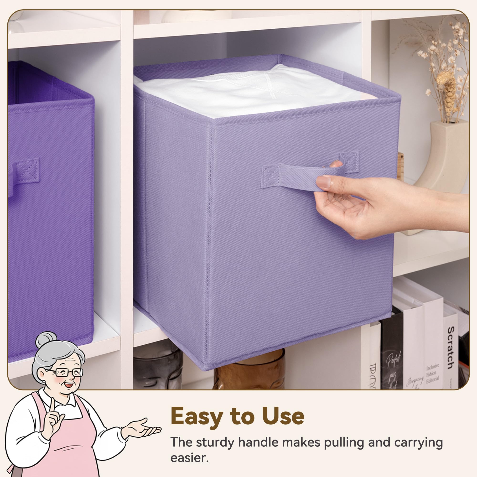 GRANNY SAYS reinforced cardboard base bin in purple gradient stays upright.