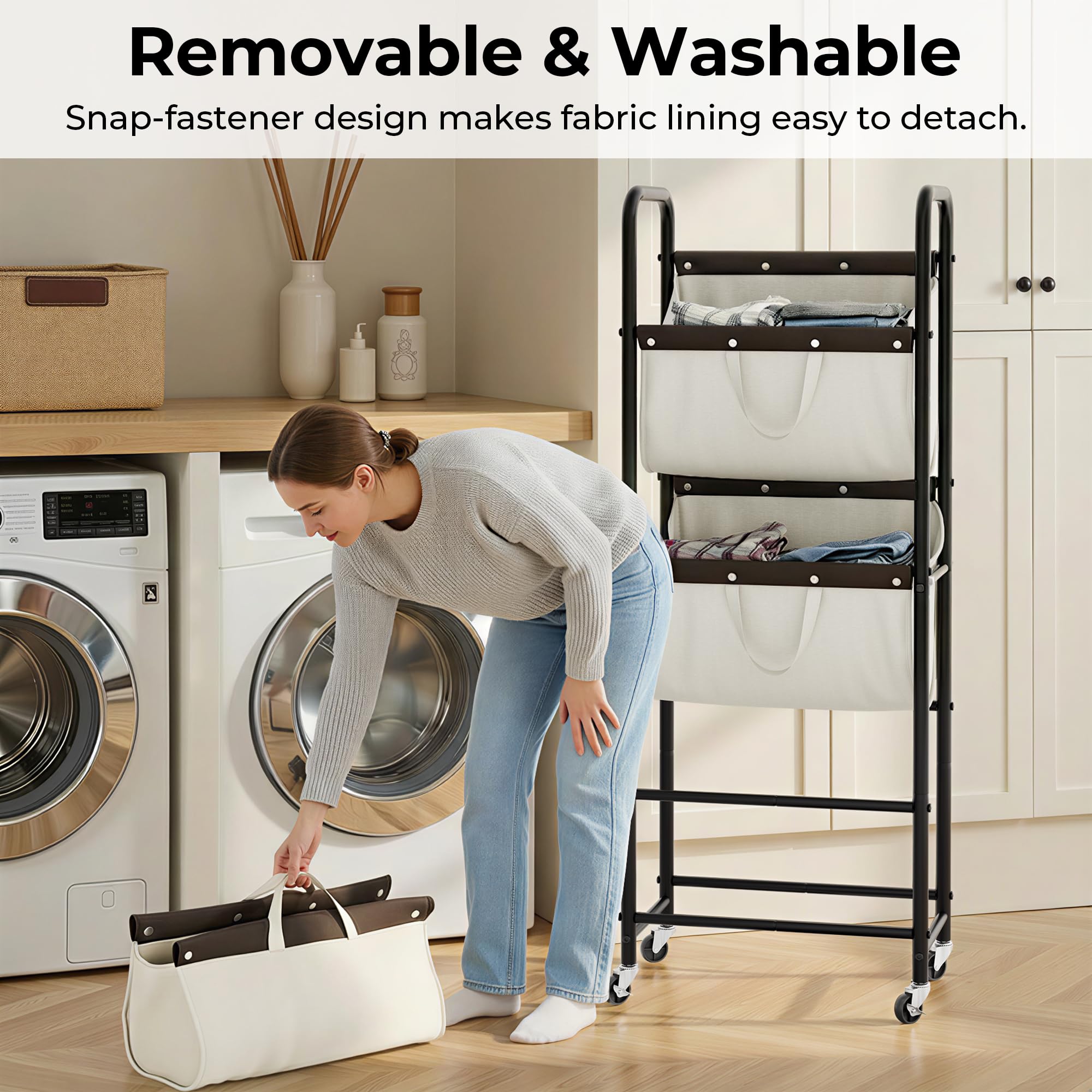 GRANNY SAYS rolling laundry cart beige front view highlighting smooth mobility and easy transport