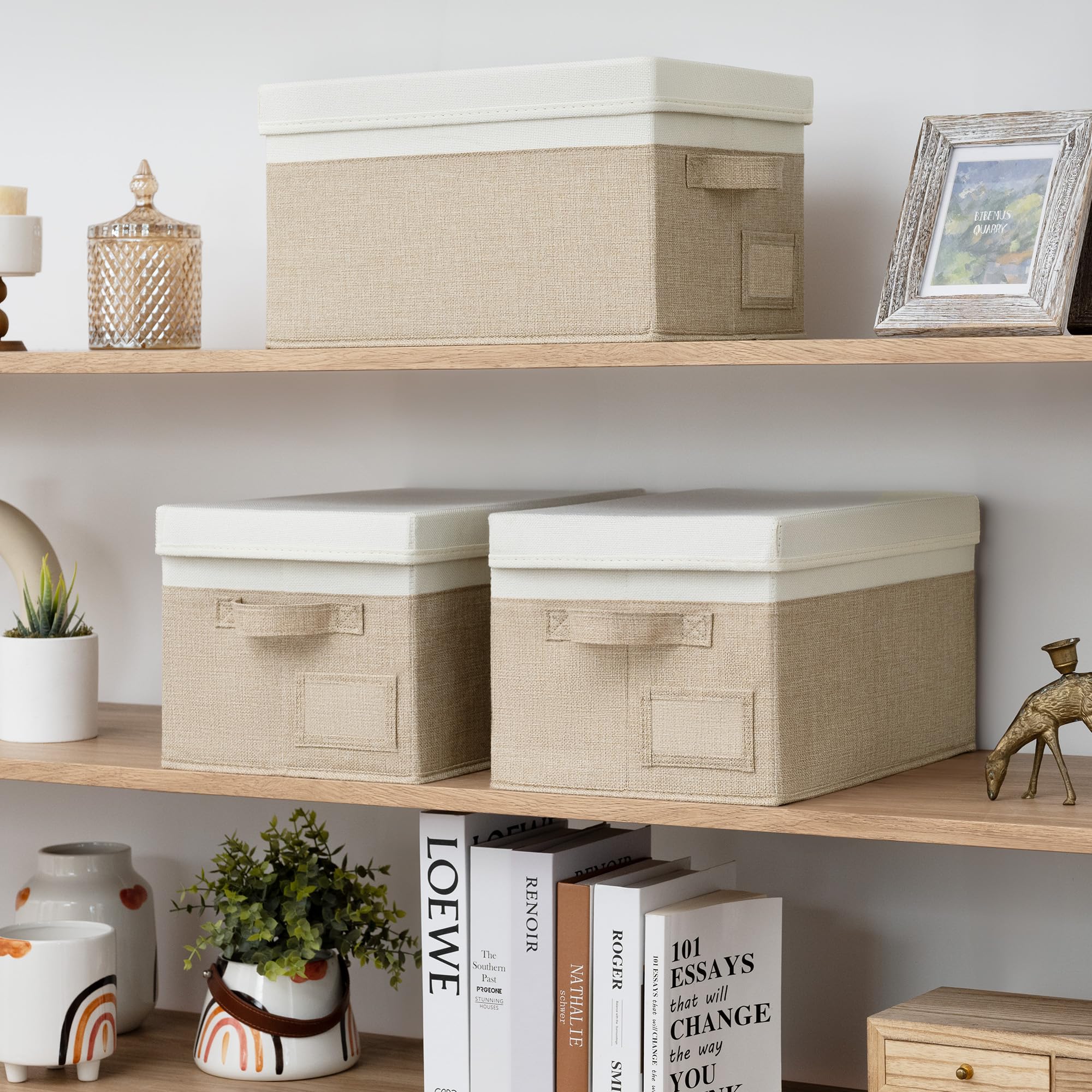 GRANNY SAYS storage basket with lid linen texture adds refined, breathable touch