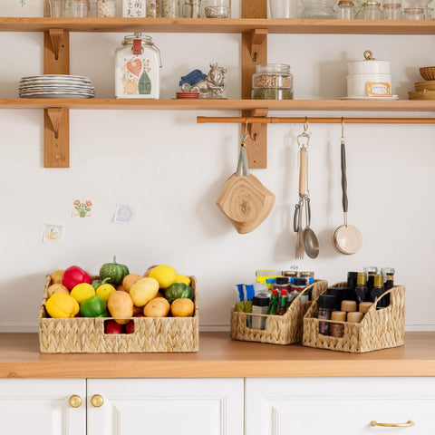 GRANNY SAYS three-built-in-handles basket for easy transport from shelf to counter.