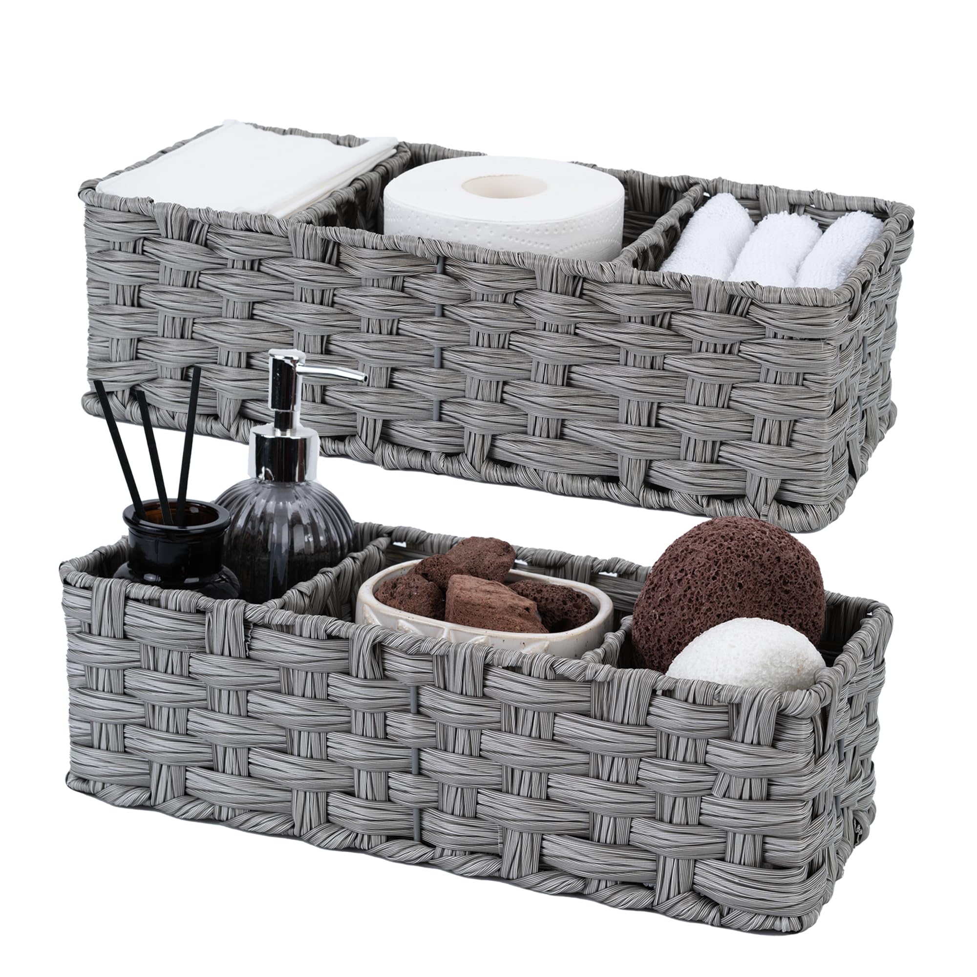 GRANNY SAYS toilet-tray-tank-topper gray basket for bathroom organization.