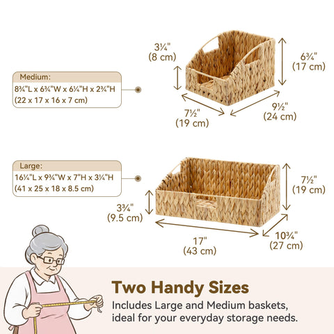 GRANNY SAYS trapezoid woven basket highlighting space-saving design for shelves.