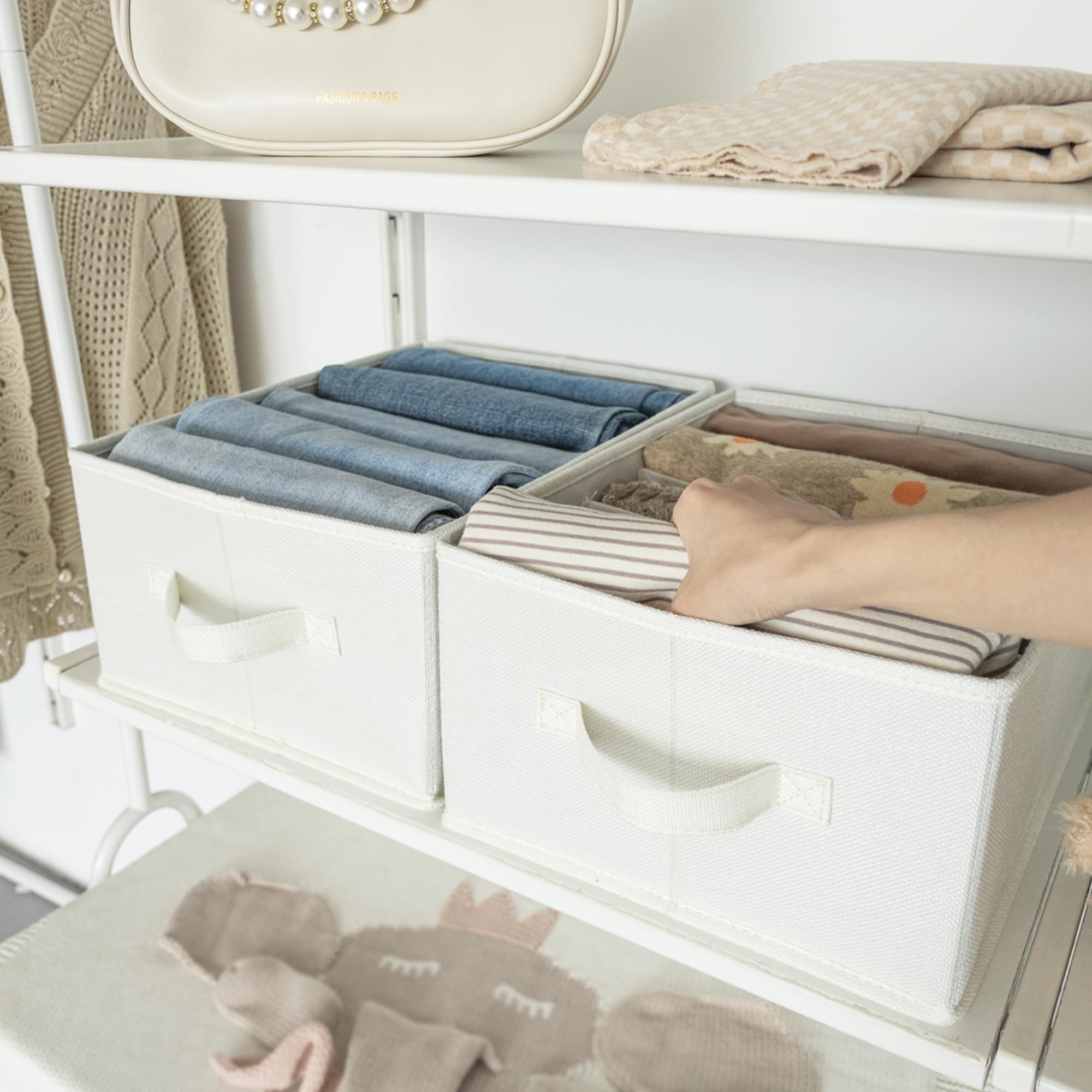 GRANNY SAYS beige wardrobe organizer complements any bedroom decor.