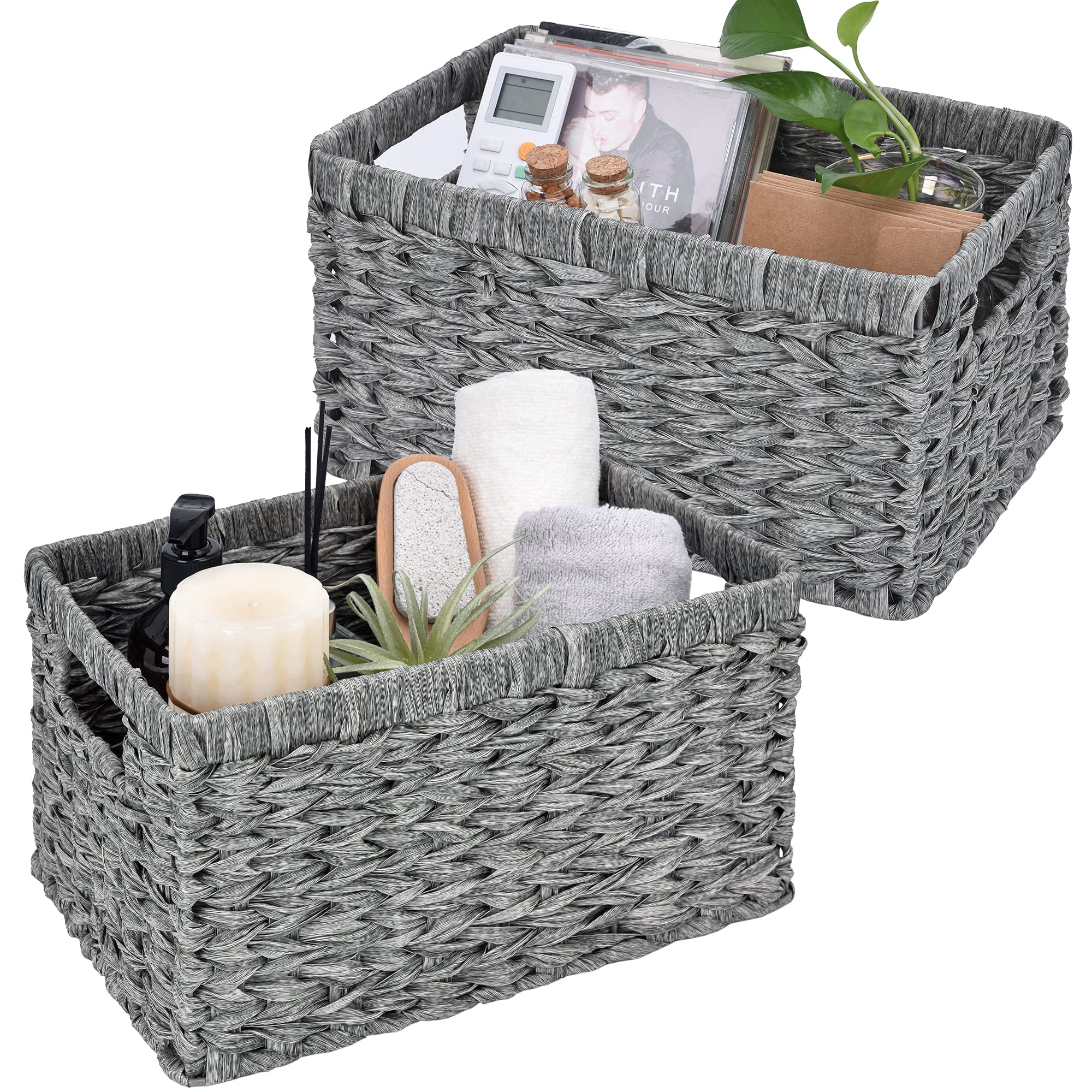GRANNY SAYS gray wicker baskets with handles, overall set for quick organization