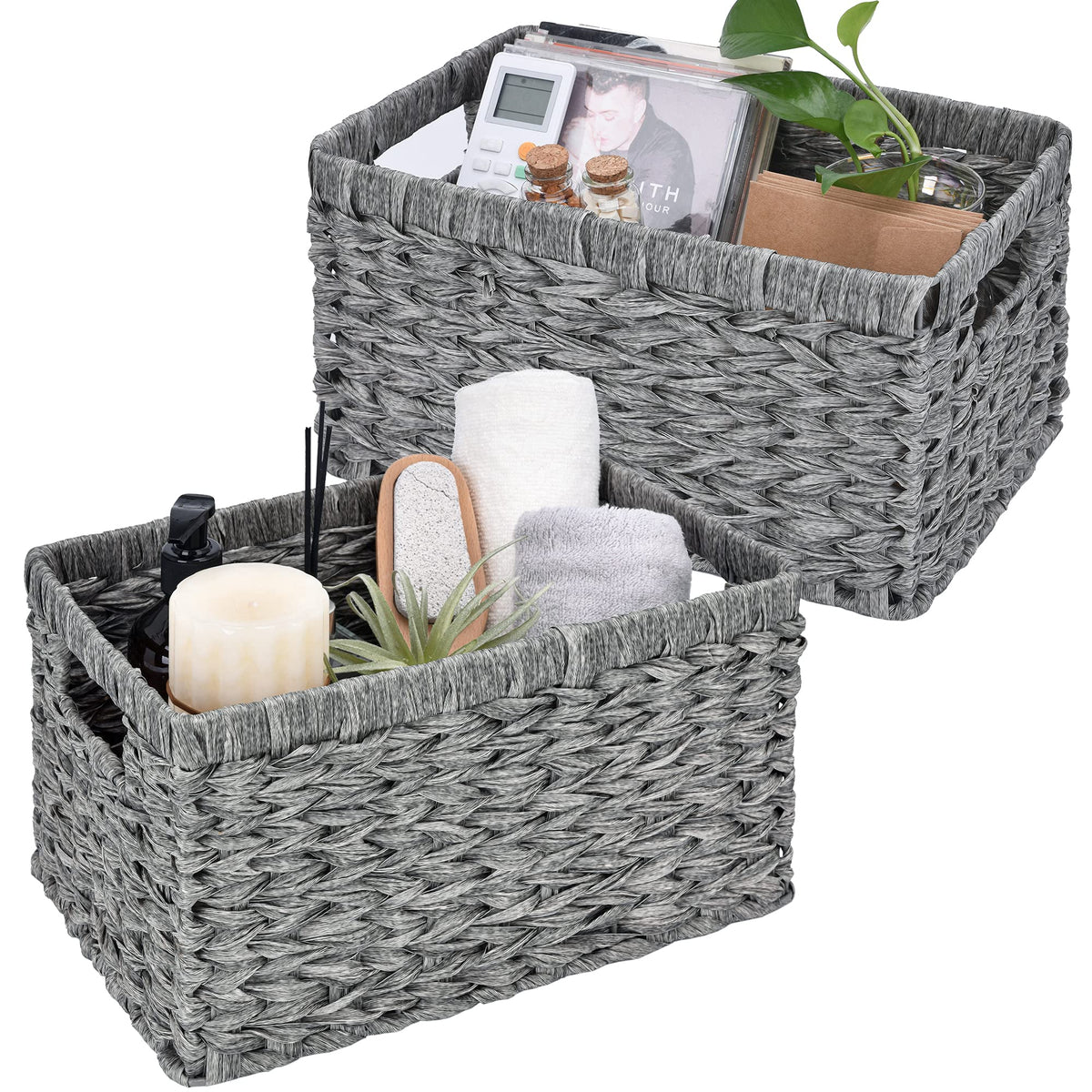 GRANNY SAYS gray wicker baskets with handles, overall set for quick organization