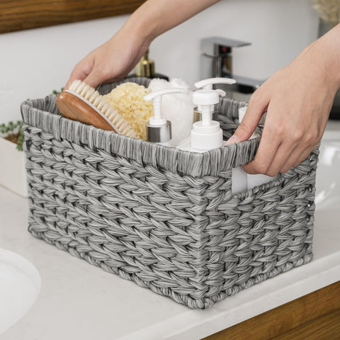 GRANNY SAYS kitchen pantry storage using gray wicker baskets