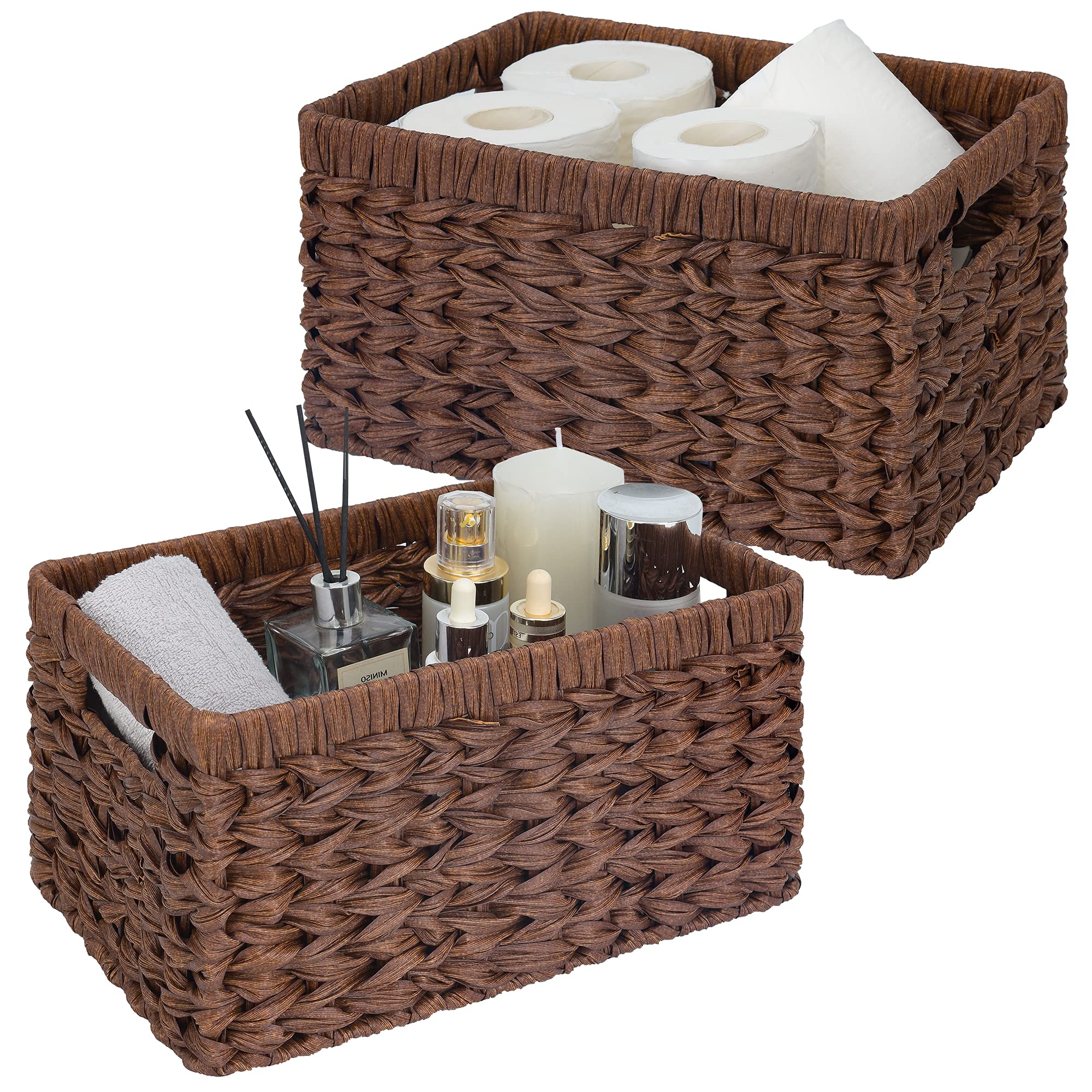 GRANNY SAYS wicker storage baskets rectangle brown 2-pack on shelf for tidy organization.