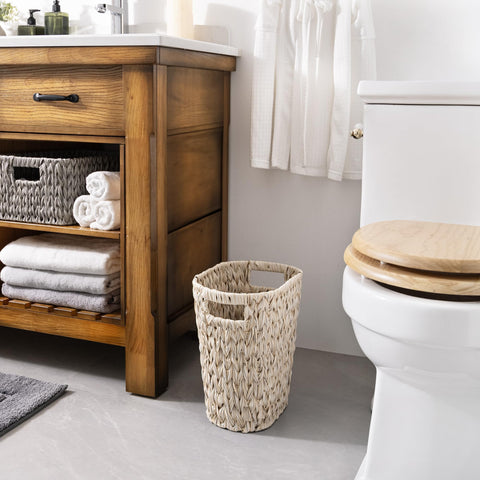 GRANNY SAYS waterproof weave resists moisture in bathrooms.