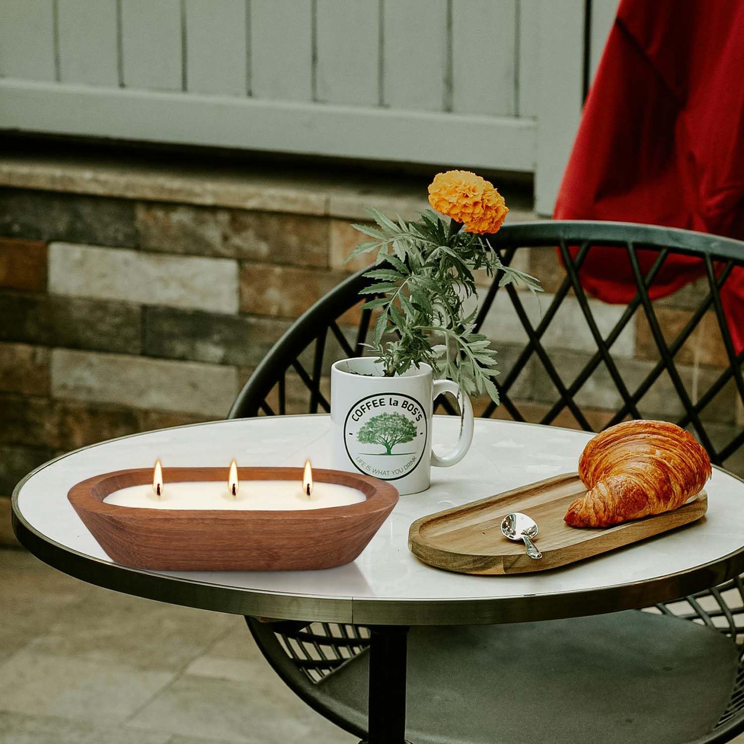 Grcdoyvl candle in wooden bowl centers your table decor