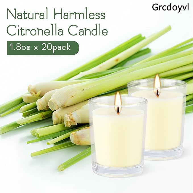 Lit citronella votive outdoors enhances garden party ambience